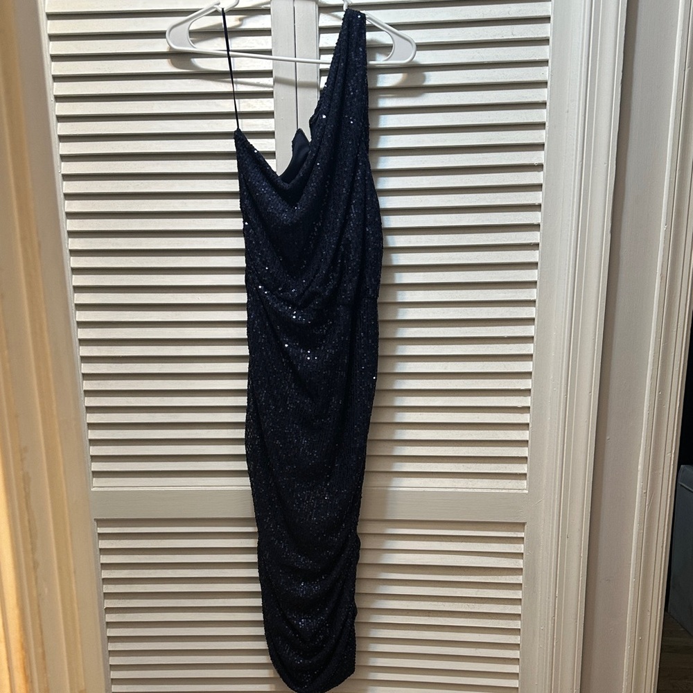 Love X Design One Shoulder Blue Sequin Zip Back Dress Size XL